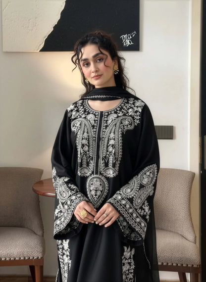 Culture 3 Pcs Embroidery Dress Black