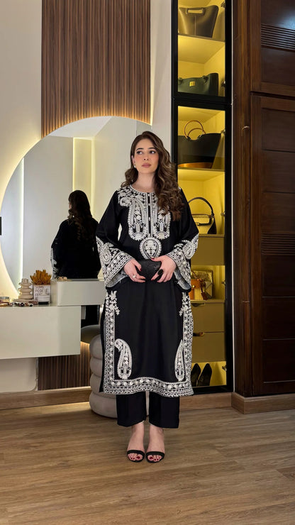 Culture 3 Pcs Embroidery Dress Black